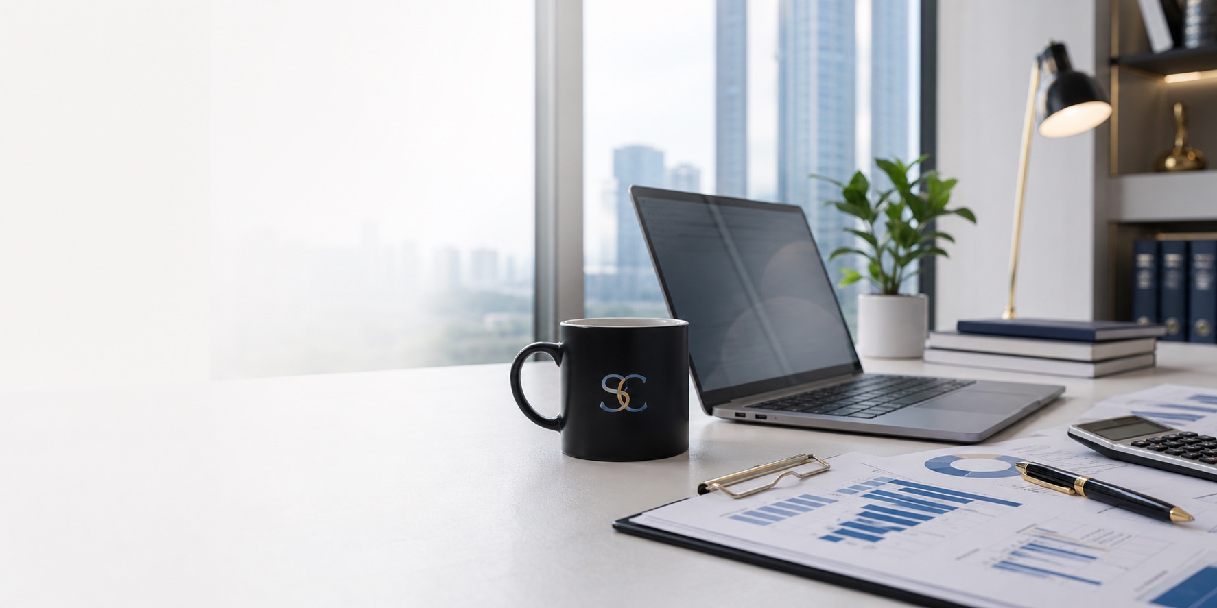 Modern CA office workspace with financial reports